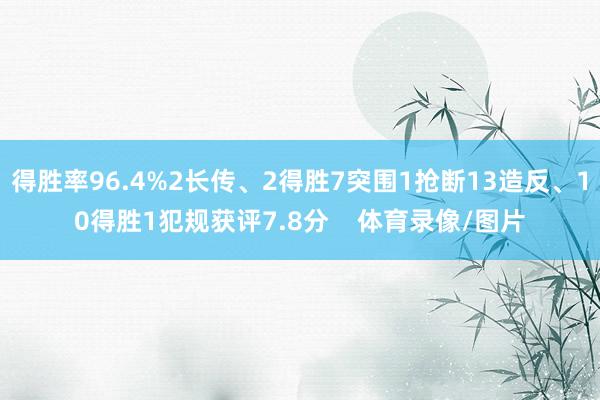 得胜率96.4%2长传、2得胜7突围1抢断13造反、10得胜1犯规获评7.8分    体育录像/图片