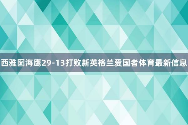 西雅图海鹰29-13打败新英格兰爱国者体育最新信息